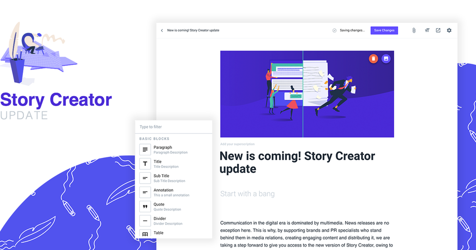 Main view of the new Story Creator