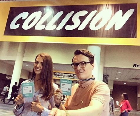 Paulina Wiesiołek - PR Manager edrone i Rahim Blak - CMO edrone podczas targów Collision Conference w Nowym Orleanie - maj 2017.