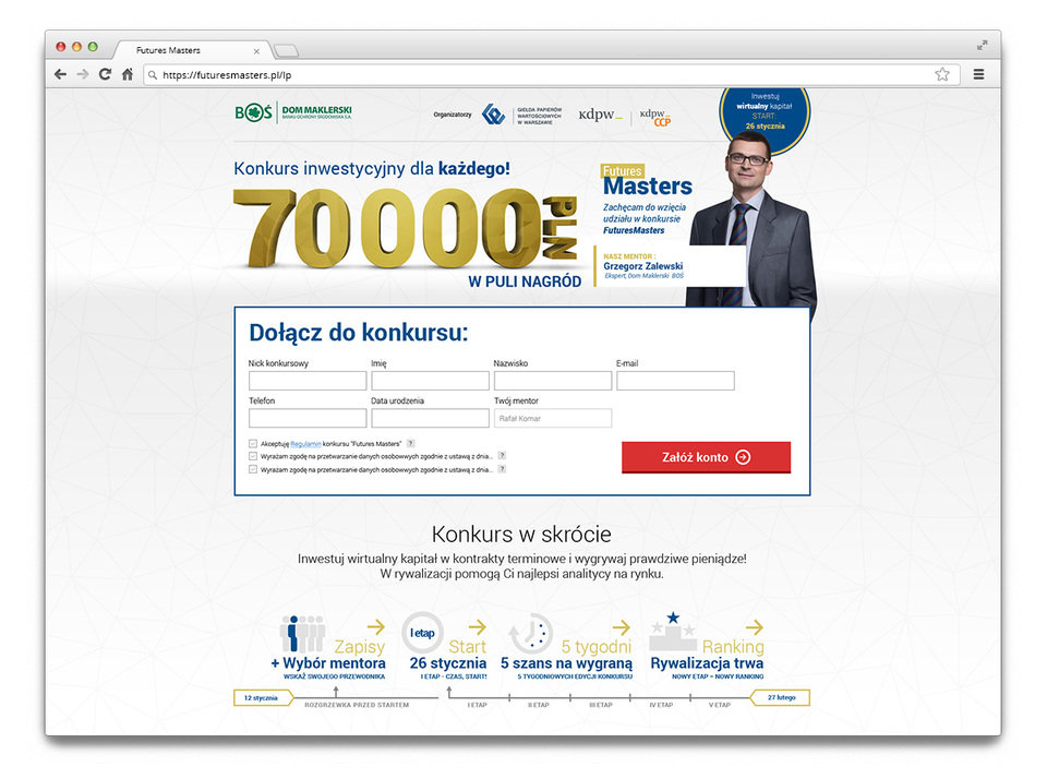 Jeden z landing page, z formularzem zgłoszeniowym