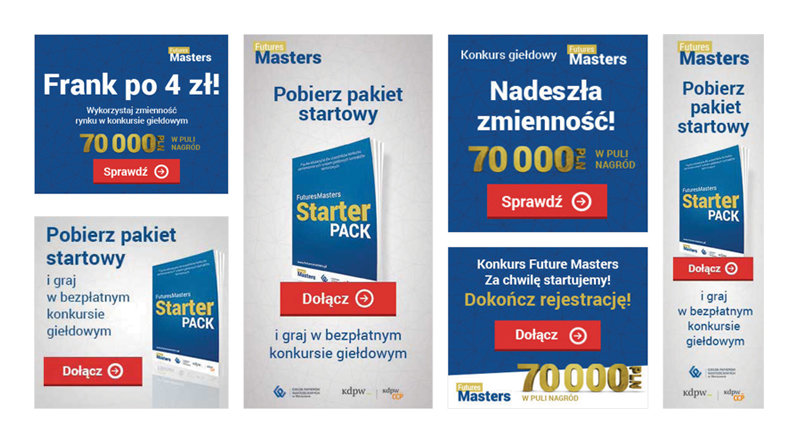 Przeprowadziliśmy rozległą kampanię adwords i w innych sieciach medialnych. Na każdym etapie konkursu zmieniliśmy linię wizualną banerów i użyliśmy innych sztuczek, aby utrzymać wysoki współczynnik konwersji.