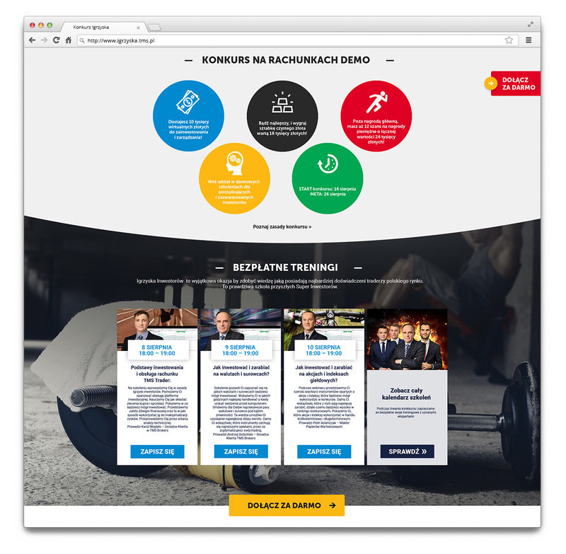 Pages of the TMS Brokers contest website.