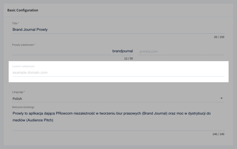 Stories -> Brand Journals -> Settings