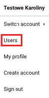 Po wejściu w moduł Account wybierz Users z listy rozwijanej