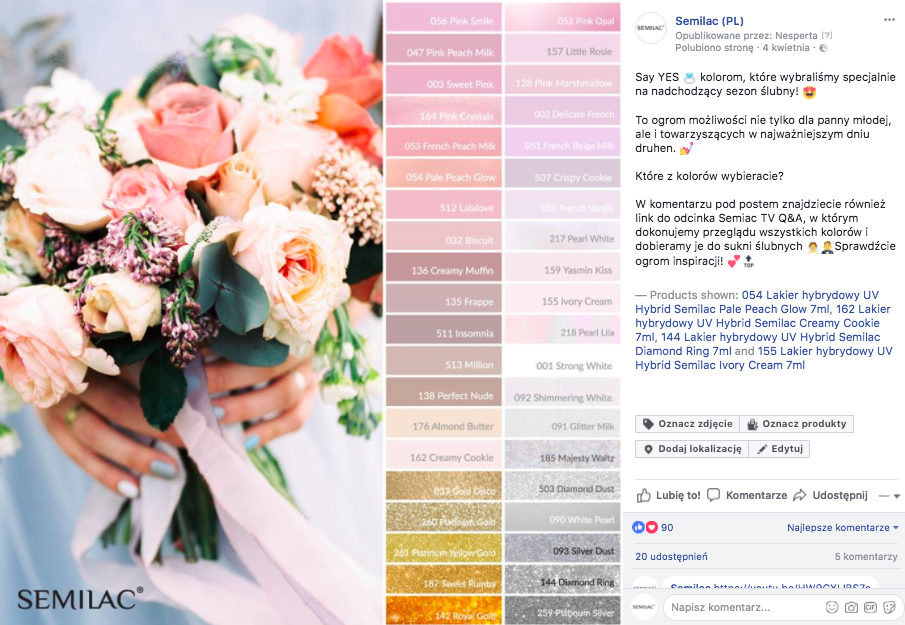 Facebook marki Semilac<br>